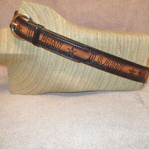 Army Embossed Leather Belt Size 32-36 Buckle Emblem Rugged USA Military